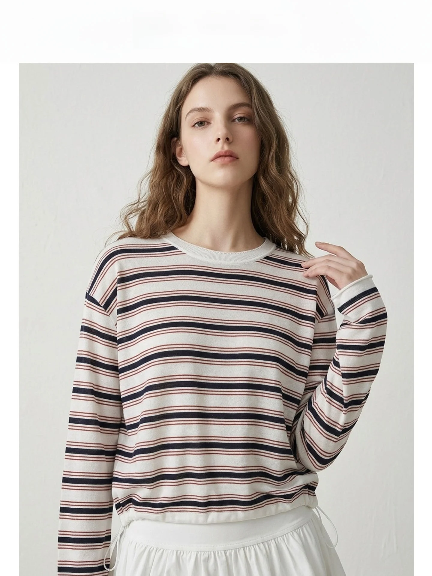 Retro Lazy Style Color Block Striped Knitted T-Shirt Women Loose Fit Drawstring Cotton Linen Blend Summer Slimming Top
Retro Lazy Style Color Block Striped Knitted T-Shirt Women Loose Fit Drawstring Cotton Linen Blend Summer Slimming Top