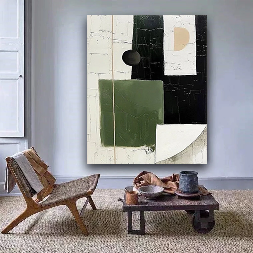100% hand drawn black, white, and green squares abstract oil painting original wall painting home living room decoration paint i
100% hand drawn black, white, and green squares abstract oil painting original wall painting home living room decoration paint i