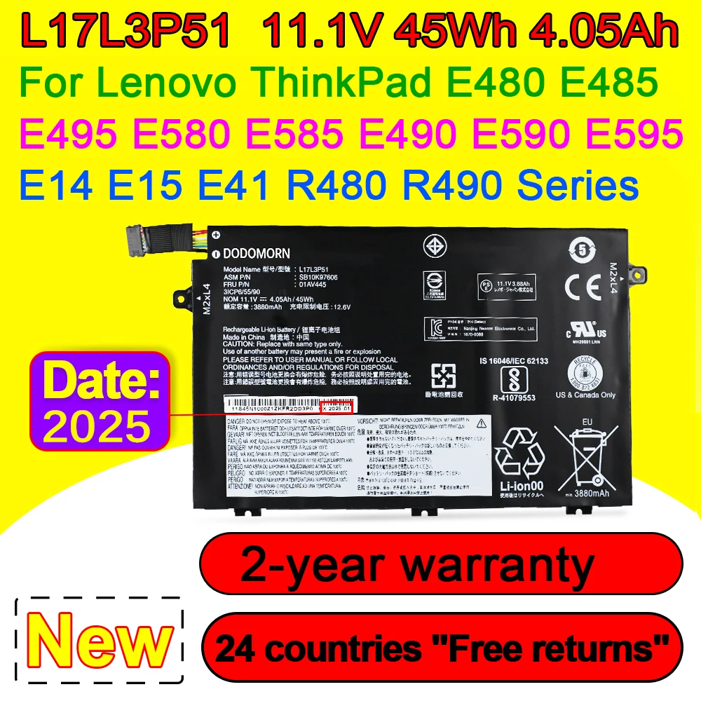 Новый L17L3P51 для Lenovo ThinkPad E480 E580 R480 R580 01AV463 01AV445 01AV466 L17M3P53 аккумулятор для ноутбука
Новый L17L3P51 для Lenovo ThinkPad E480 E580 R480 R580 01AV463 01AV445 01AV466 L17M3P53 аккумулятор для ноутбука