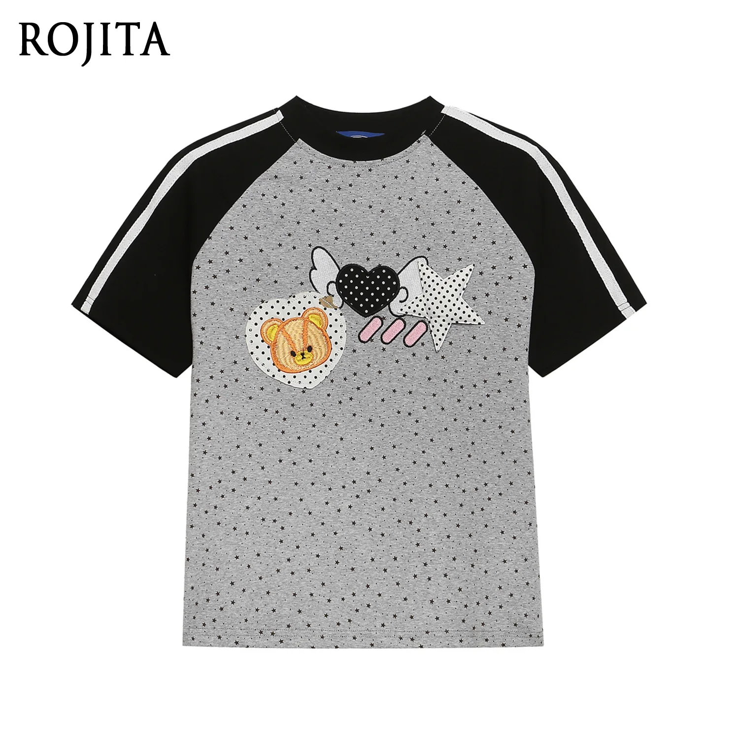 American Sweet and Cool Style Bear Love Embroidery Contrasting Color Ramp Sleeves Short-sleeved T-shirt Women's Summer Top
American Sweet and Cool Style Bear Love Embroidery Contrasting Color Ramp Sleeves Short-sleeved T-shirt Women's Summer Top