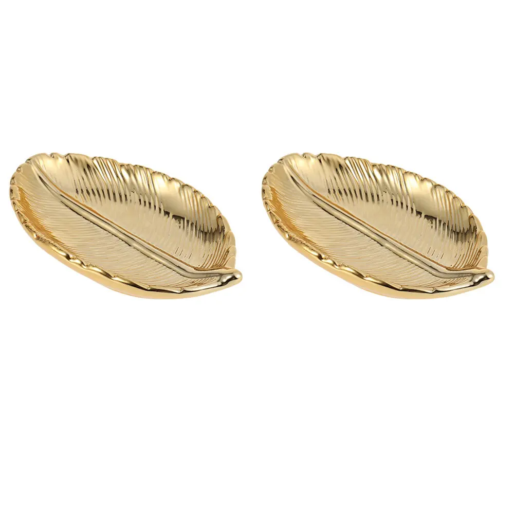 2Pcs Creative Leaf Shape Ceramic Jewelry Storage Box Exquisite Fancy Organizer for Daily Wear Jewelry Portable Lightweight Gift