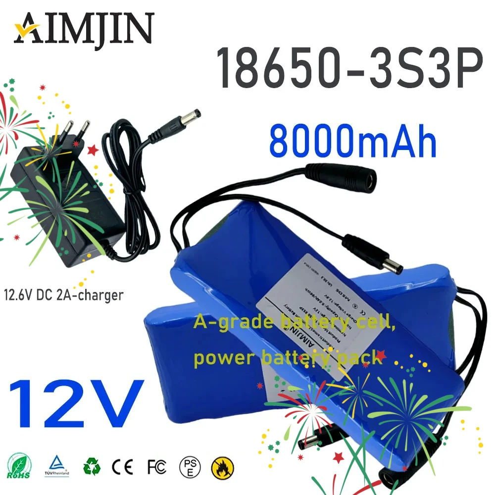 18650 12V 3s3p with BMS battery pack lithium-ion 12V 8000mAh ultra large capacity rechargeable battery+12.6V DC 2A charger
18650 12V 3s3p with BMS battery pack lithium-ion 12V 8000mAh ultra large capacity rechargeable battery+12.6V DC 2A charger