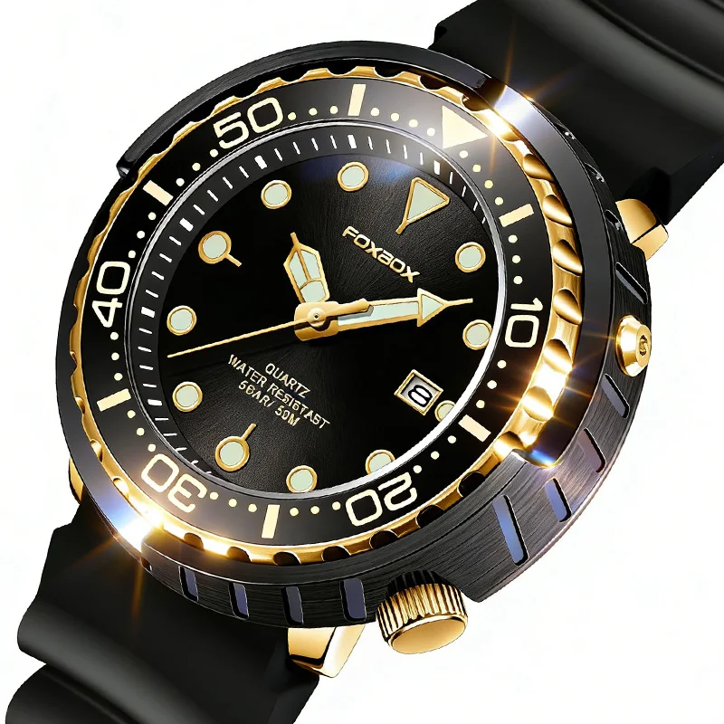 FOXBOX Mens Watches 5ATM Sports Waterproof Quartz Wristwatch Luminous Clock with Steel Bezel Watch for Men Male Clock+Watch Box
FOXBOX Mens Watches 5ATM Sports Waterproof Quartz Wristwatch Luminous Clock with Steel Bezel Watch for Men Male Clock+Watch Box