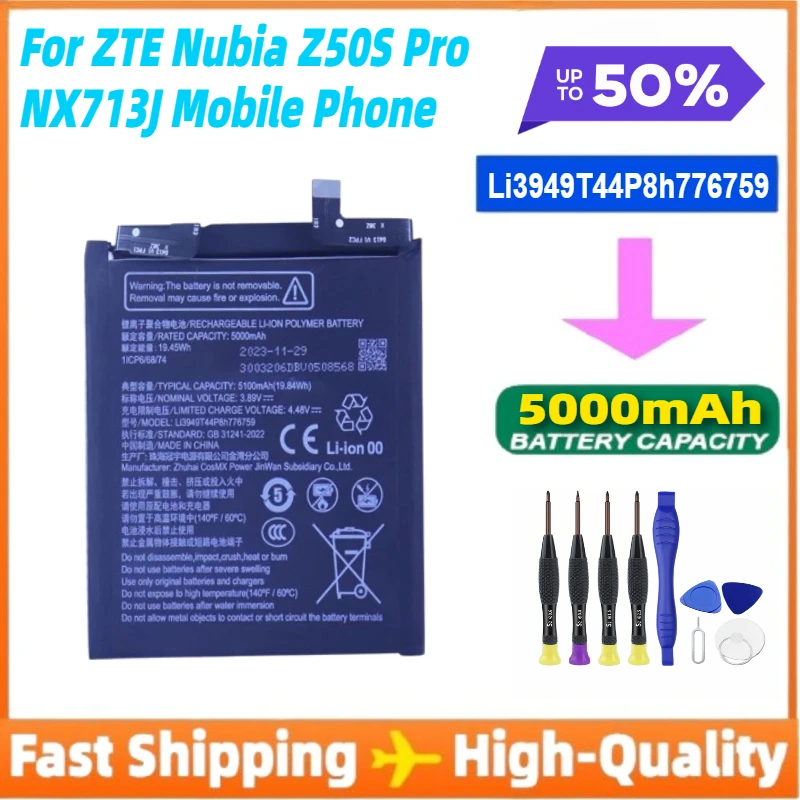 Li3949T44P8h776759 5100mAh Battery for ZTE Nubia Z50S Pro NX713J Mobile Phone 1ICP6/68/74+Tools
Li3949T44P8h776759 5100mAh Battery for ZTE Nubia Z50S Pro NX713J Mobile Phone 1ICP6/68/74+Tools