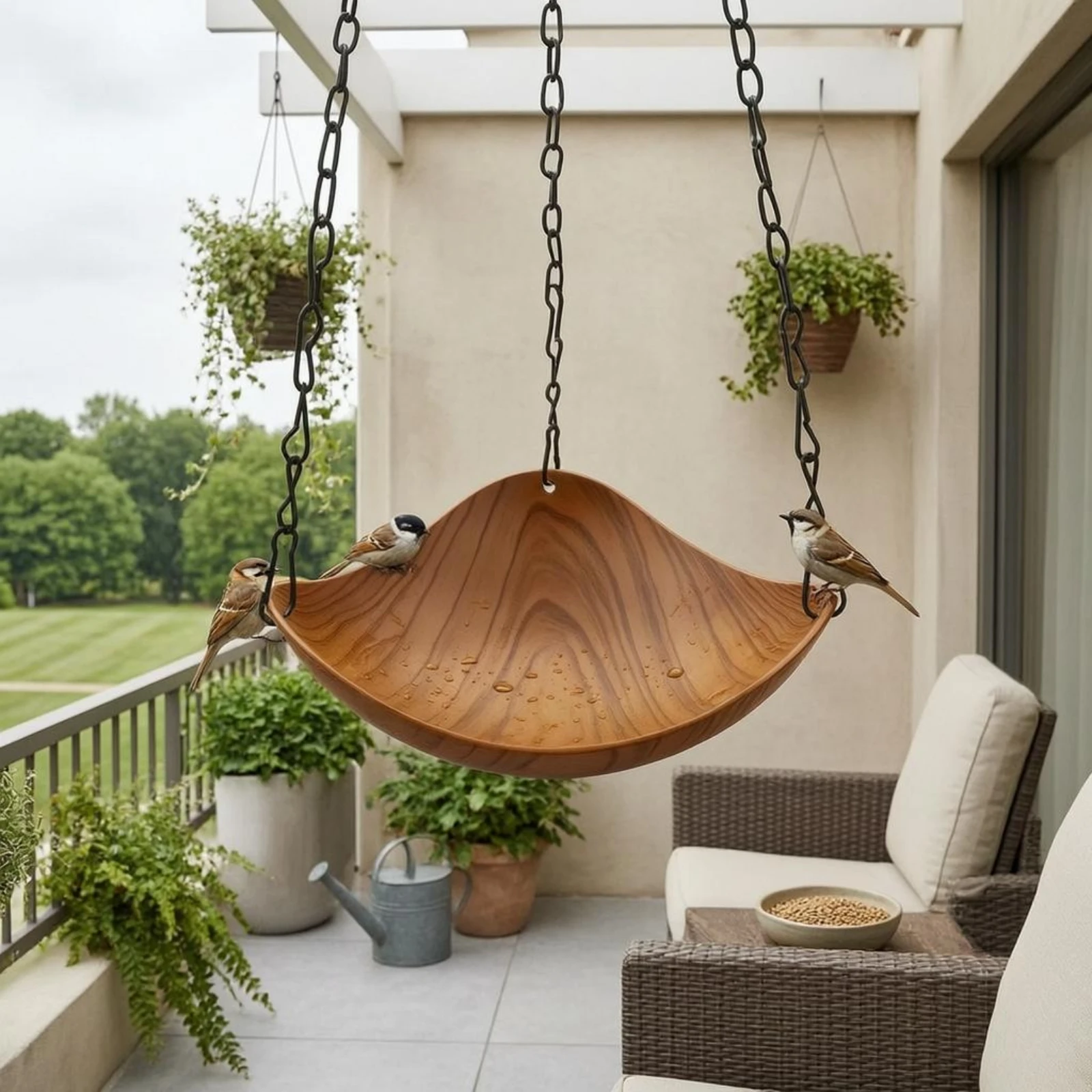 Hanging Bird Bath Feeder Wood-Grain Suspended Bird Bath Garden Accessory 37 Cm Length Weather Resistant for Patio
Hanging Bird Bath Feeder Wood-Grain Suspended Bird Bath Garden Accessory 37 Cm Length Weather Resistant for Patio