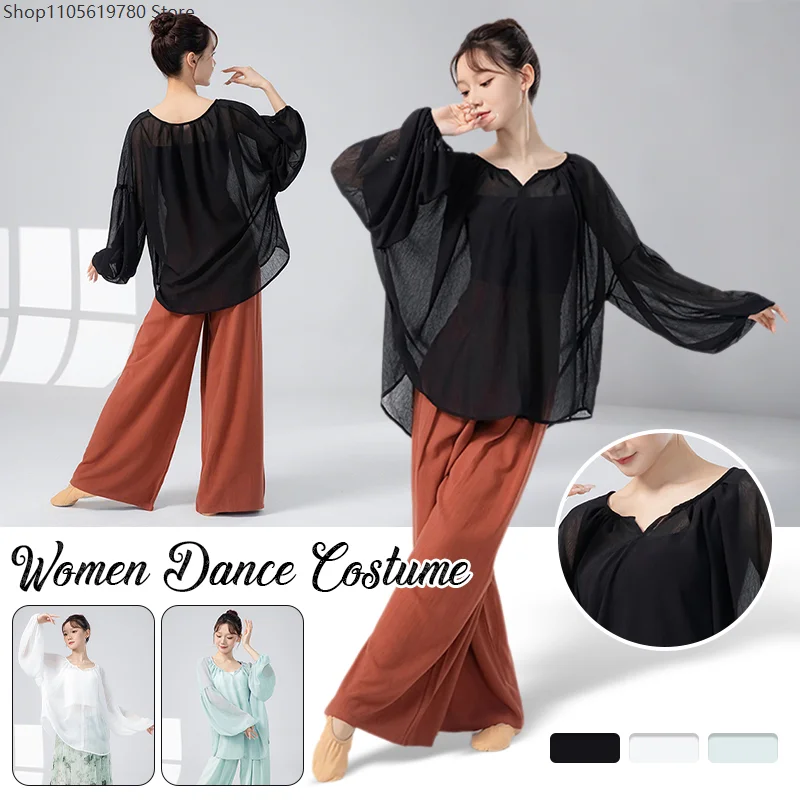 Modern Dance Tops Chinese Style Lady Off-shoulder Long-sleeved Blouse Sheer Shirts Practice Classical Dance Performance Tee Tops
Modern Dance Tops Chinese Style Lady Off-shoulder Long-sleeved Blouse Sheer Shirts Practice Classical Dance Performance Tee Tops