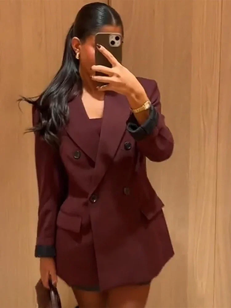 Women Blaze Wine Red Lapel Fashion Double Breasted Fake Pockets Office Lady Jacket Autumn Thicken Long Sleeve Female Outcoat
Women Blaze Wine Red Lapel Fashion Double Breasted Fake Pockets Office Lady Jacket Autumn Thicken Long Sleeve Female Outcoat