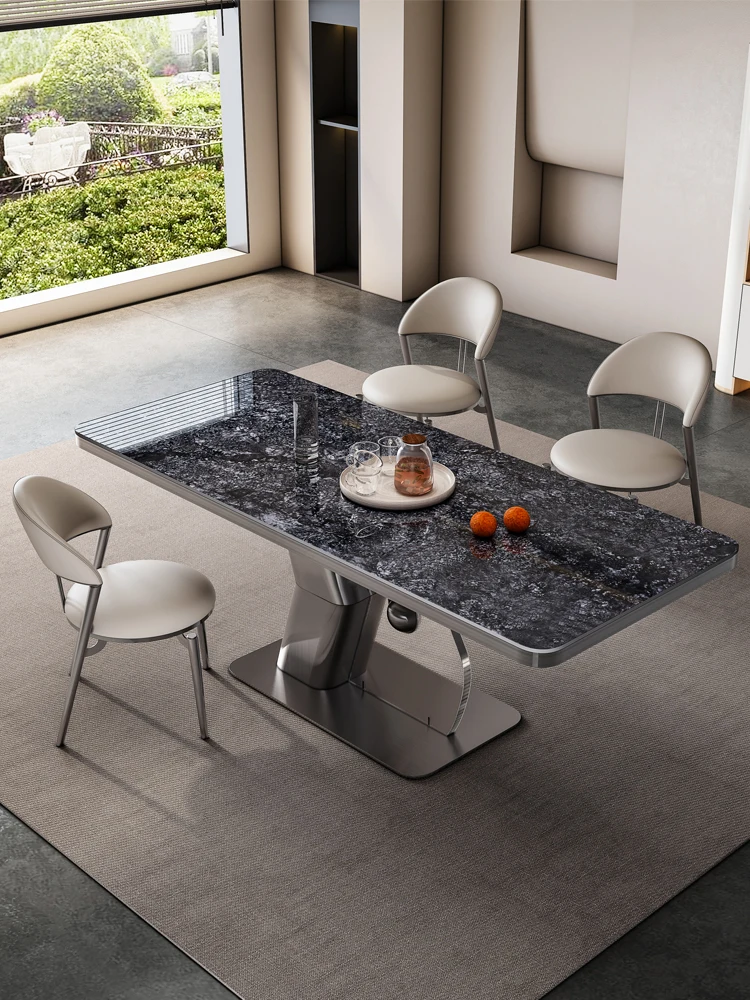Modern combination of rectangular high-end Italian family dining room with luxury rock dining table.
Modern combination of rectangular high-end Italian family dining room with luxury rock dining table.