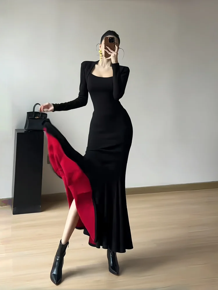 Ele Long Sve Fi Tail Dr Women's High Waist Slim Fit Square Collar Bla Color Step on Lotus Le Fi Tail Skirt
Ele Long Sve Fi Tail Dr Women's High Waist Slim Fit Square Collar Bla Color Step on Lotus Le Fi Tail Skirt