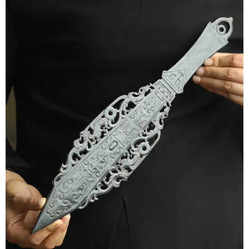 Old China Natural hetian Jade Hand Carved statue dragon loong axe sword 15.7inch #001
Old China Natural hetian Jade Hand Carved statue dragon loong axe sword 15.7inch #001