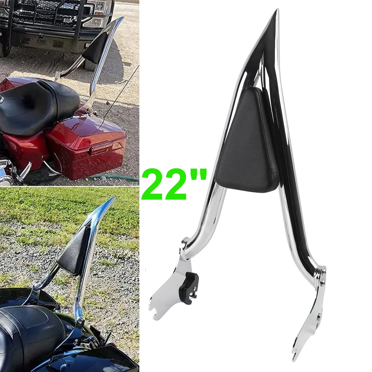 Chrome 22" Sissy Bar Backrest for Harley Touring, Fits Road King Street Electra Glide Road Glide 1997-2008, Motorcycle Rear
Chrome 22" Sissy Bar Backrest for Harley Touring, Fits Road King Street Electra Glide Road Glide 1997-2008, Motorcycle Rear