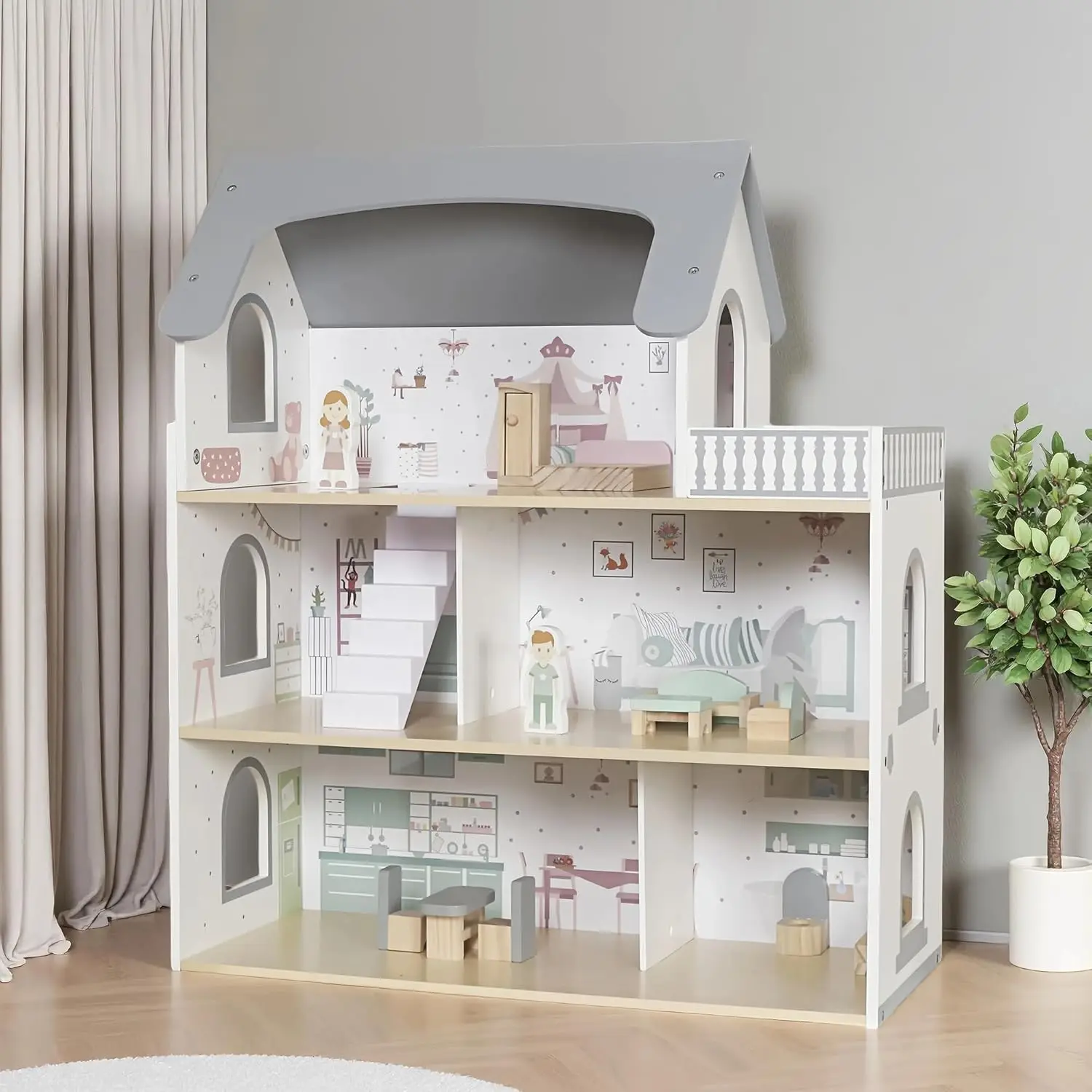 Wooden Dream Playhouse with Balcony, Doll House for Kids with Furniture, DIY Pretend Dolls Play House Toy, Girls Dollhouses Toys
Wooden Dream Playhouse with Balcony, Doll House for Kids with Furniture, DIY Pretend Dolls Play House Toy, Girls Dollhouses Toys