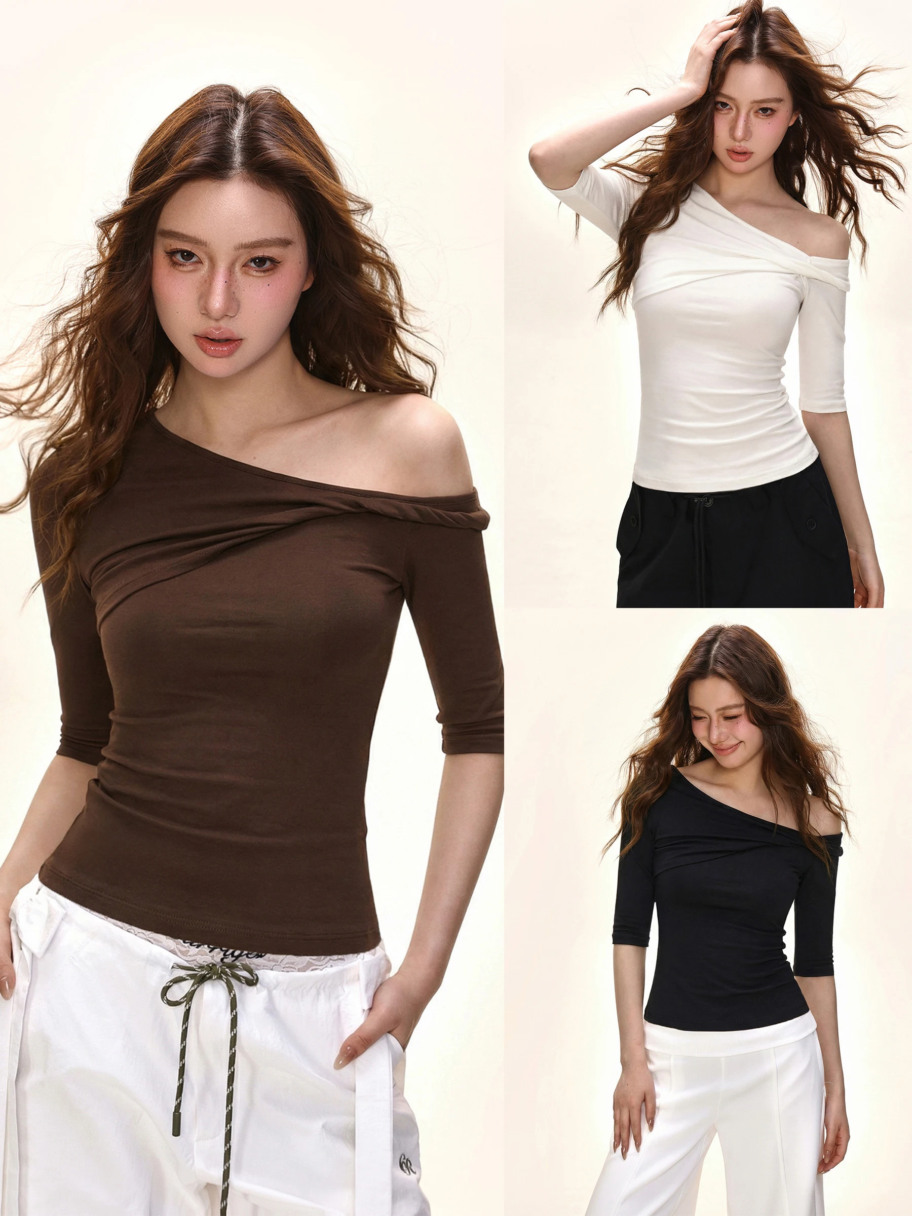 Summer American Style Women's T-shirt Knot Design Waist Cinched Shoulder Slanting Mid-Sleeve Pure Color Soft Comfortable
Summer American Style Women's T-shirt Knot Design Waist Cinched Shoulder Slanting Mid-Sleeve Pure Color Soft Comfortable