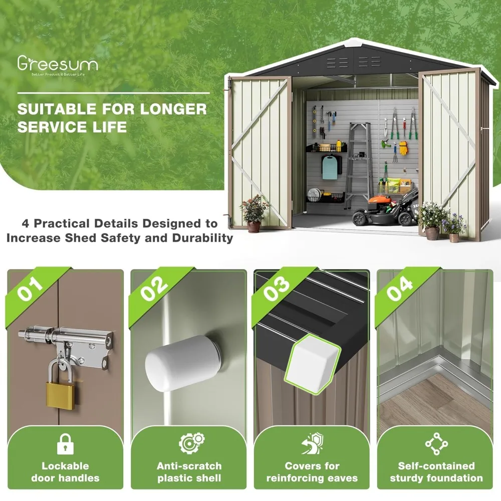 8x6FT Outdoor Storage Shed, Utility Tool Shed with Sloping Roof, Metal Storaged Garden Shed with Door & Lock, Customized
8x6FT Outdoor Storage Shed, Utility Tool Shed with Sloping Roof, Metal Storaged Garden Shed with Door & Lock, Customized