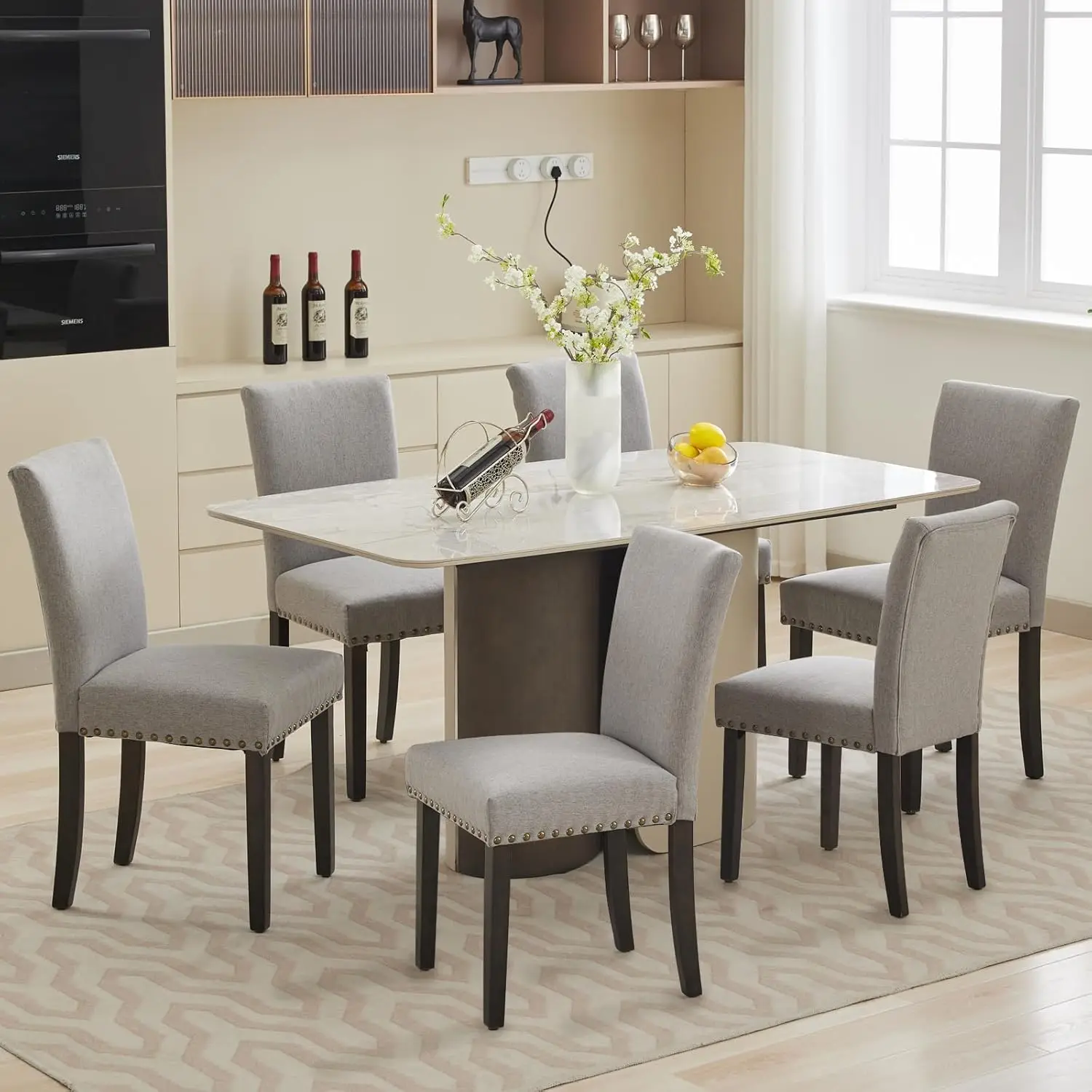 Upholstered Dining Chairs Set Of 6, Fabric Parsons Dining Room Chair With Nailhead Trim And Sturdy Wood Legs, Modern Fabric
Upholstered Dining Chairs Set Of 6, Fabric Parsons Dining Room Chair With Nailhead Trim And Sturdy Wood Legs, Modern Fabric