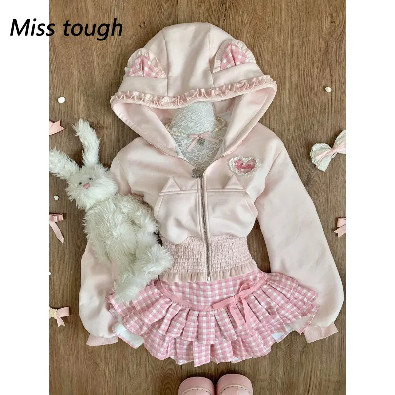 Korean Fashion Preppy Style Women's Suit 2 Piece Set Waist-cinching Hooded Jacket + Plaid Cake Skirt Japanese Lolita Style Sets
Korean Fashion Preppy Style Women's Suit 2 Piece Set Waist-cinching Hooded Jacket + Plaid Cake Skirt Japanese Lolita Style Sets