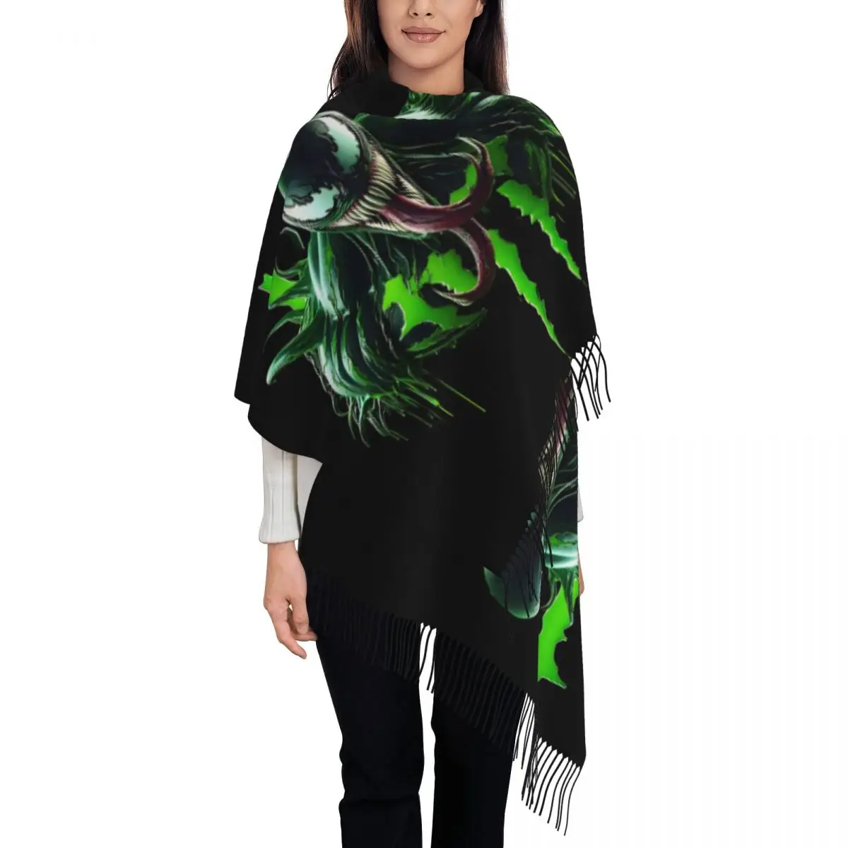 Стильный стильный шарф с кисточками из комиксов Venom, женский зимний теплый платок, женские милые шарфы с супергероем Marvel 
Стильный стильный шарф с кисточками из комиксов Venom, женский зимний теплый платок, женские милые шарфы с супергероем Marvel