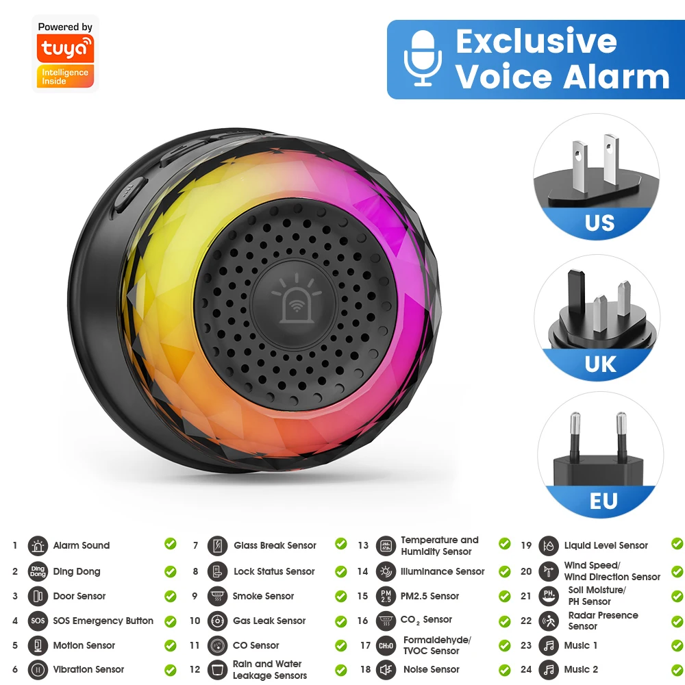 Tuya Wifi Voice Broadcast Alarm, Smart Home Security Siren Alarm 100db with 24 Alarm Sounds Control via Smart Life App
Tuya Wifi Voice Broadcast Alarm, Smart Home Security Siren Alarm 100db with 24 Alarm Sounds Control via Smart Life App