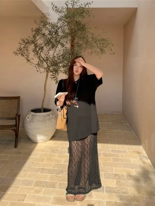plus Size Lace Splice Short Sleeve Dress Women Summer Fashionable Long Dress Korean Style Loose Fit Polyester Fiber A-Line Skirt
plus Size Lace Splice Short Sleeve Dress Women Summer Fashionable Long Dress Korean Style Loose Fit Polyester Fiber A-Line Skirt