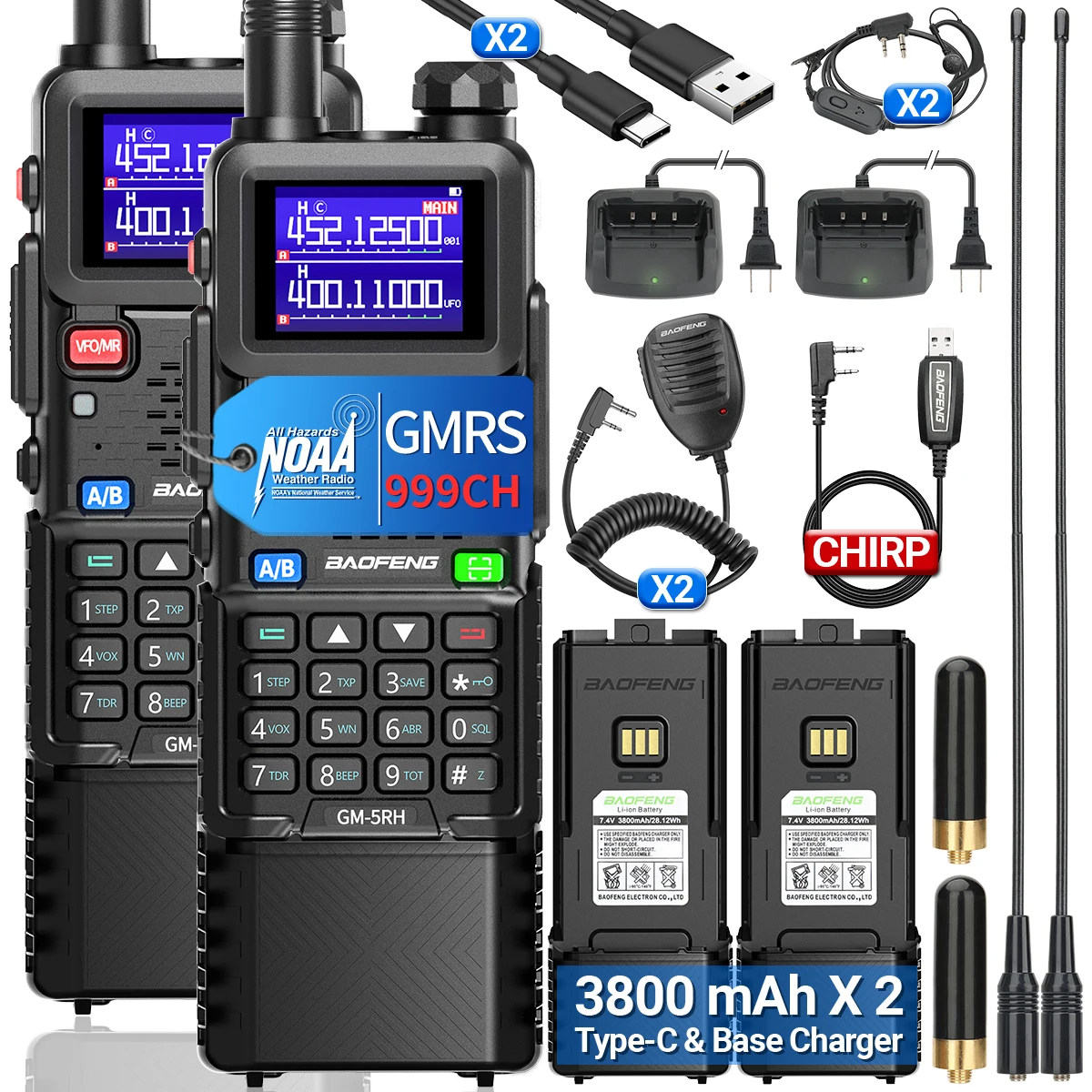 2X Baofeng GM-5RH GMRS рация беспроводная частота копирования 3800 мАч аккумулятор Type-C 999CH для UV-5RH 5RM любительская радиостанция для охоты
2X Baofeng GM-5RH GMRS рация беспроводная частота копирования 3800 мАч аккумулятор Type-C 999CH для UV-5RH 5RM любительская радиостанция для охоты