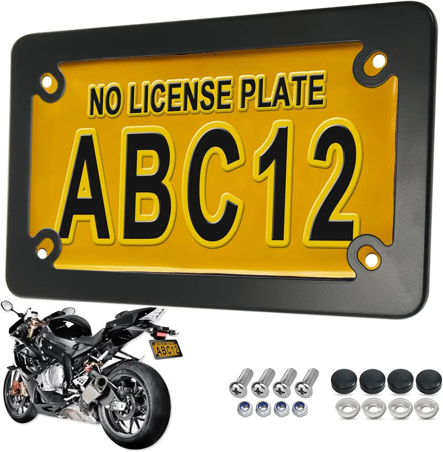 Motorcycle License Plate Frame, Matte Black Stainless Steel Tag Holder for Bike Moto Moped Scooter, with Screws Nuts Caps
Motorcycle License Plate Frame, Matte Black Stainless Steel Tag Holder for Bike Moto Moped Scooter, with Screws Nuts Caps