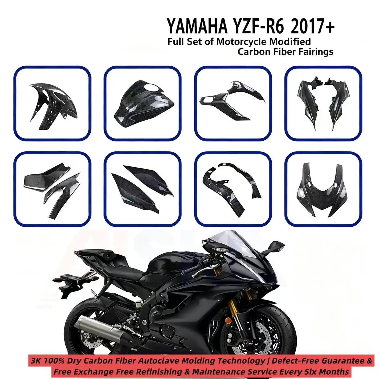 Compatible with Yamaha R6 2017+ motorcycle Carbon fiber shell air intake cover accessories Pure carbon side panels and mudguards
Compatible with Yamaha R6 2017+ motorcycle Carbon fiber shell air intake cover accessories Pure carbon side panels and mudguards