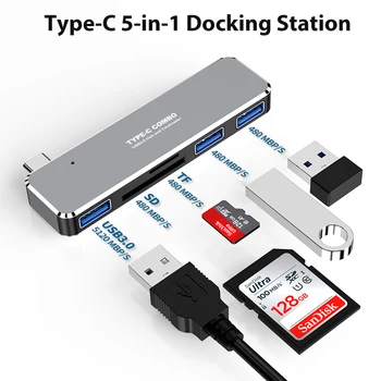 Usb C 허브 3.1 To USB 3.0 SD 카드 리더 고속 미니 5 In 1 타입 C 분배기, ipad Macbook PC 노트북 태블릿 액세서리