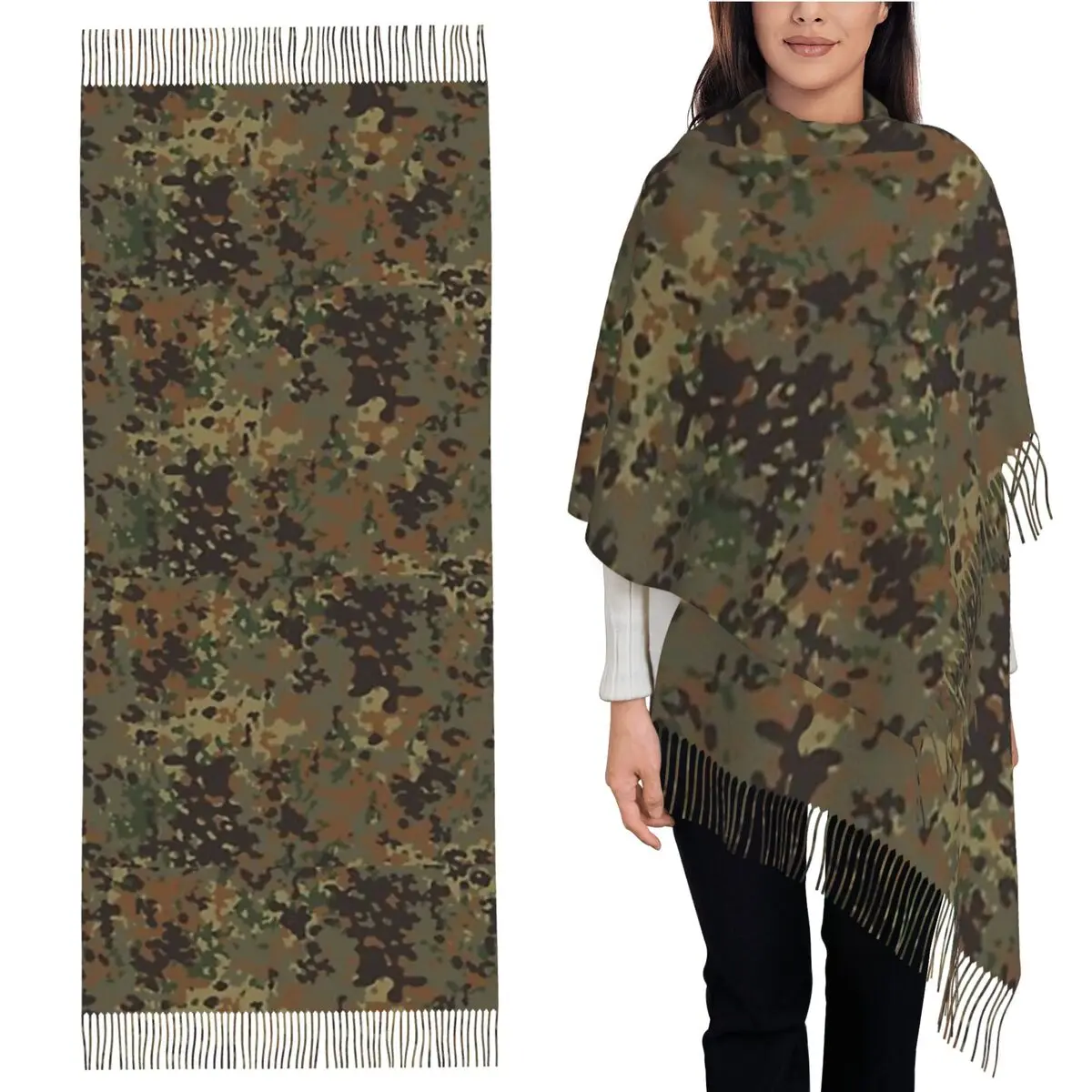 Flecktarn камуфляжный шарф, шарфы с кисточками для женщин, мягкие теплые шали и накидки, длинная осенне-зимняя шаль 
Flecktarn камуфляжный шарф, шарфы с кисточками для женщин, мягкие теплые шали и накидки, длинная осенне-зимняя шаль