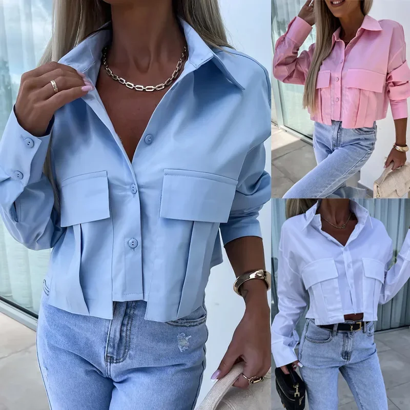 Women Spring Autumn Shirt Solid Color Button Turndown Collar Pockets Long Sleeve Casual Fashion Comfortable Regular Standard Fit
Women Spring Autumn Shirt Solid Color Button Turndown Collar Pockets Long Sleeve Casual Fashion Comfortable Regular Standard Fit