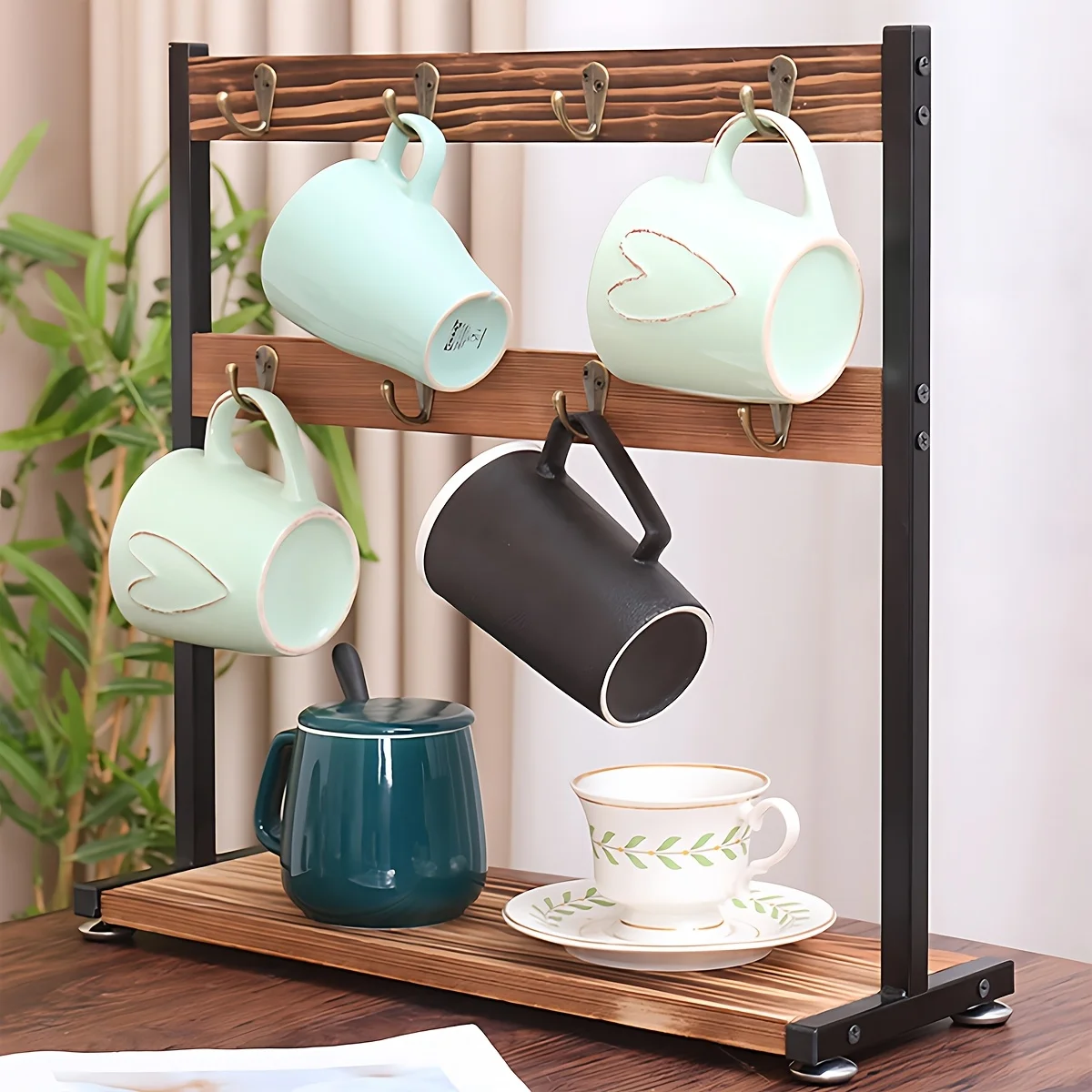 Double Sided Coffee Mugs Rack for Counter, Kitchen Cup Holder Stand with 16 Hooks and Storage Shelf, Wooden Countertop Cup Hooks
Double Sided Coffee Mugs Rack for Counter, Kitchen Cup Holder Stand with 16 Hooks and Storage Shelf, Wooden Countertop Cup Hooks