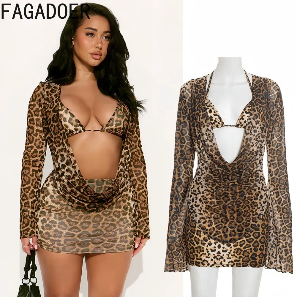 FAGADOER Sexy Leopard Print Woman 2 Piece Set Outfit Mesh See Through Deep V-neck Crop Top and Skirt Matching Female Streetwear
FAGADOER Sexy Leopard Print Woman 2 Piece Set Outfit Mesh See Through Deep V-neck Crop Top and Skirt Matching Female Streetwear