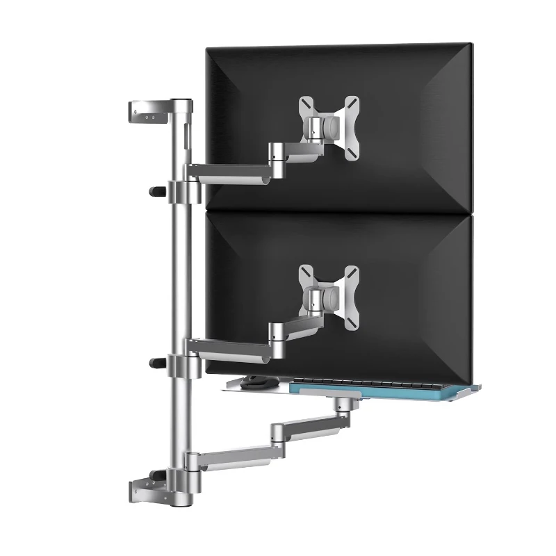 Aluminum alloy silver upper and lower double screen wall-mounted computer monitor bracket arm with keyboard bracket
Aluminum alloy silver upper and lower double screen wall-mounted computer monitor bracket arm with keyboard bracket