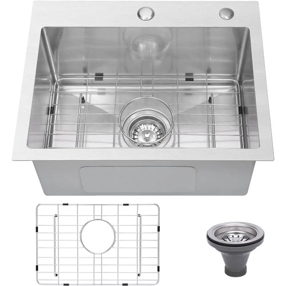 Drop In Kitchen Sink 20x16", 9" Basin Depth, 18 Gauge StainlSteel Sink, 3D Emed Surace inish Top Mount with Accories
Drop In Kitchen Sink 20x16", 9" Basin Depth, 18 Gauge StainlSteel Sink, 3D Emed Surace inish Top Mount with Accories