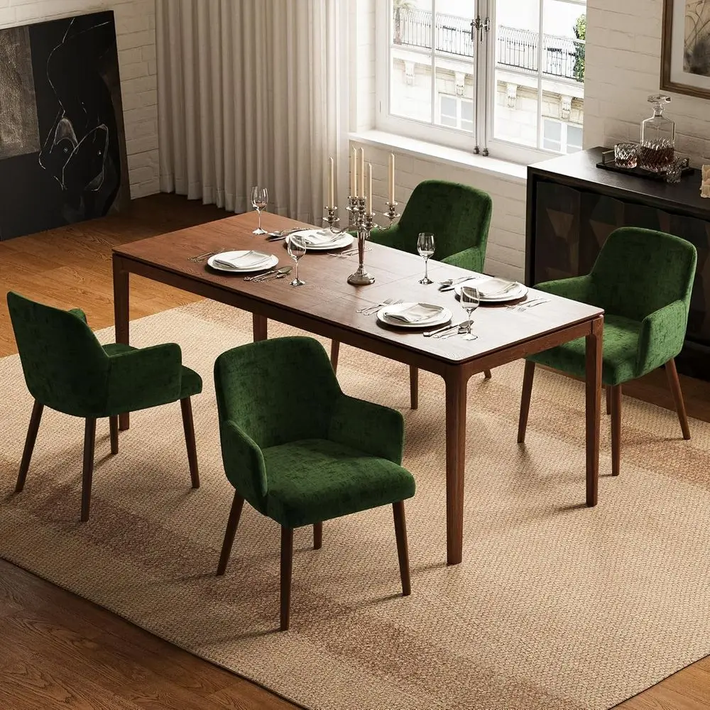 Green Upholstered Dining Chairs Set of 4 with Curved Armrests and Wood Legs for Kitchen or Dining Room
Green Upholstered Dining Chairs Set of 4 with Curved Armrests and Wood Legs for Kitchen or Dining Room