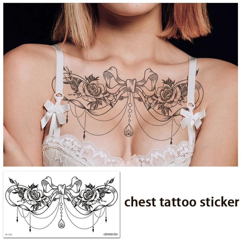 Black element sexy bow chest tattoo sticker flower back abdomen realistic temporary tattoo sticker waterproof and sweatproof.
Black element sexy bow chest tattoo sticker flower back abdomen realistic temporary tattoo sticker waterproof and sweatproof.