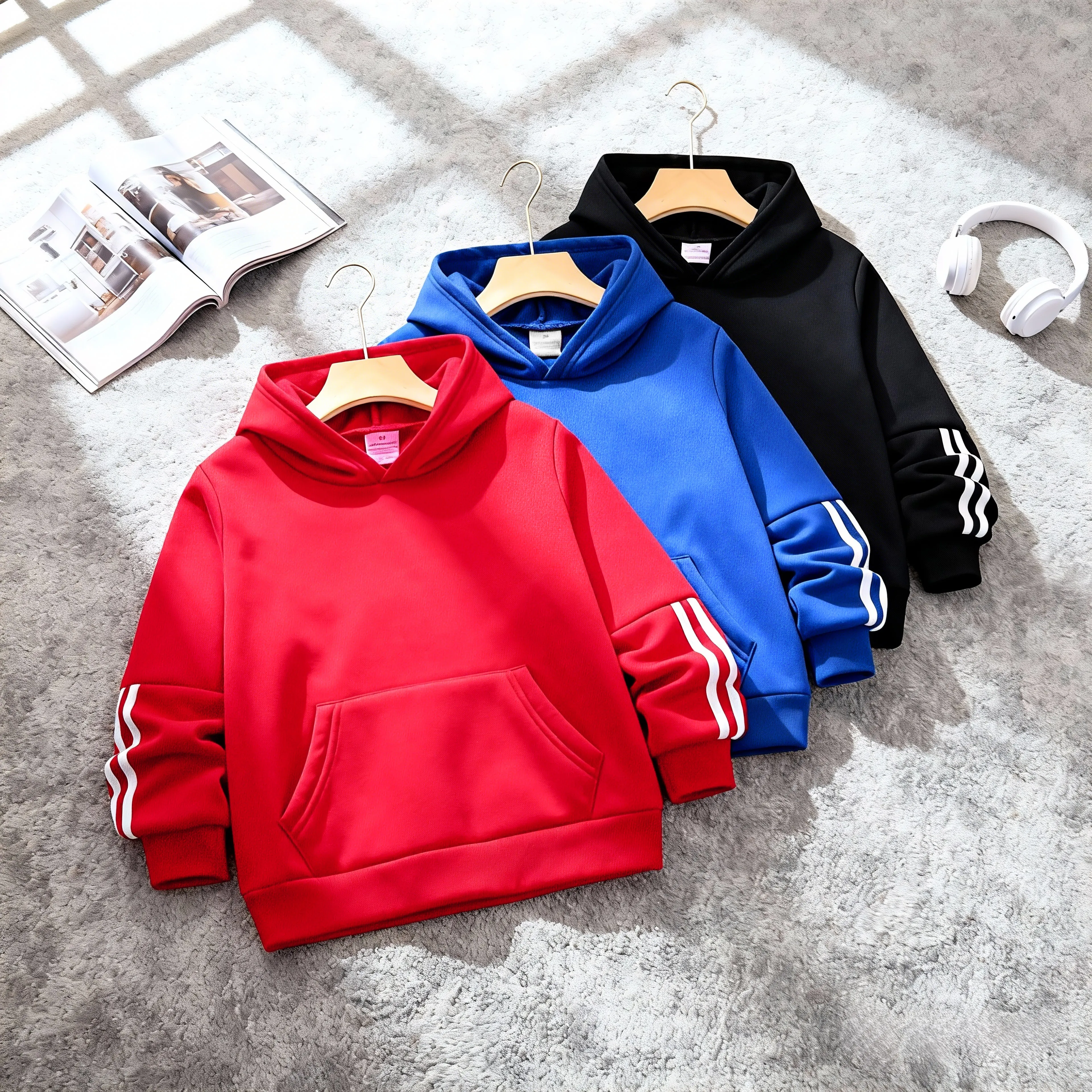 Базовый комплект толстовок с капюшоном из 3 предметов для больших детей, флис в полоску с манжетами, повседневная одежда
Базовый комплект толстовок с капюшоном из 3 предметов для больших детей, флис в полоску с манжетами, повседневная одежда