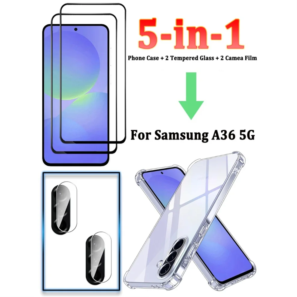 5-in-1, Airbag Case + Tempered Glass for A36 5G Soft Clear Shockproof Silicone Phone Cases A 36 Cover Samsung Galaxy A36 Case
5-in-1, Airbag Case + Tempered Glass for A36 5G Soft Clear Shockproof Silicone Phone Cases A 36 Cover Samsung Galaxy A36 Case