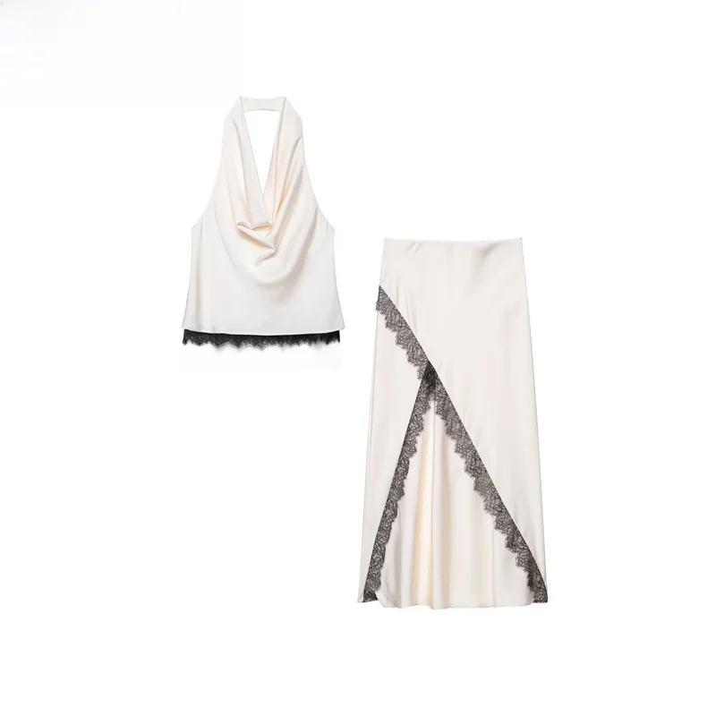 ZBZR Spring New Women's Lace Decorated Satin Ne Hanging Top Midi Skirt Faion Set Street Sle Spring Collection
ZBZR Spring New Women's Lace Decorated Satin Ne Hanging Top Midi Skirt Faion Set Street Sle Spring Collection