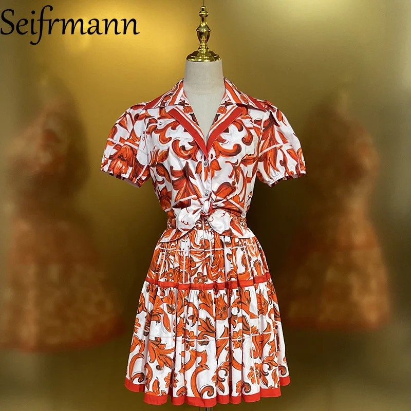 Seifrmann Casual printed women's collar short sleeved cotton top+ skirt set 2026 summer fashion two-piece set
Seifrmann Casual printed women's collar short sleeved cotton top+ skirt set 2026 summer fashion two-piece set