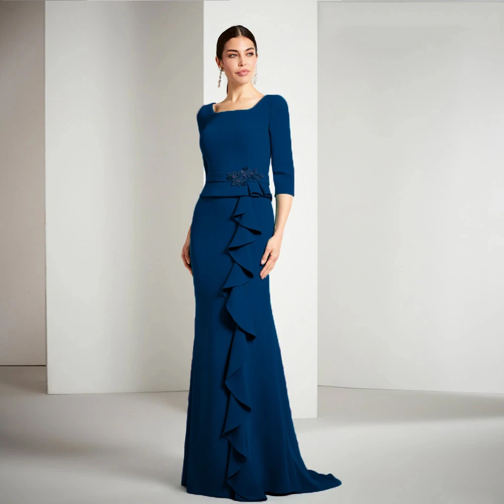 Elegant Mother of the Bride Dresses Square Neck 3/4 Sleeves Wedding Party Gowns Appliques Ruched Floor-Length فساتين السهرة
Elegant Mother of the Bride Dresses Square Neck 3/4 Sleeves Wedding Party Gowns Appliques Ruched Floor-Length فساتين السهرة
