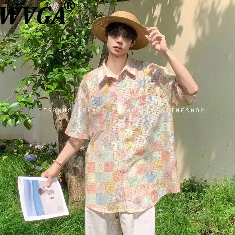 WVGA Summer New Men Tide Colorful Geometric Mesh Hollow Out Trendy Vacation Short Sleeve Shirt Niche Chic Casual Tops Ins W24777
WVGA Summer New Men Tide Colorful Geometric Mesh Hollow Out Trendy Vacation Short Sleeve Shirt Niche Chic Casual Tops Ins W24777