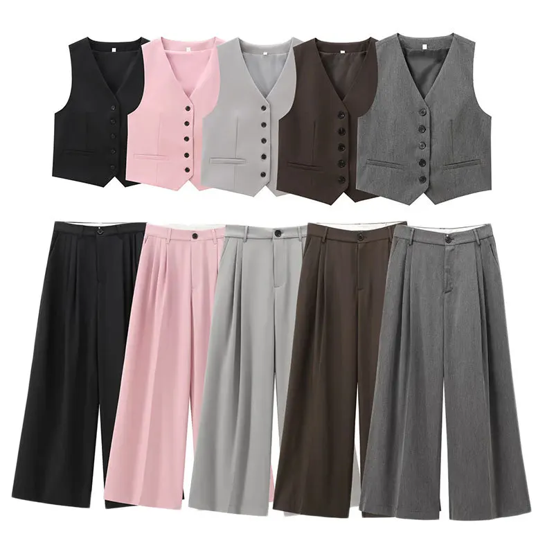 2025 Spring and Autumn New Two Piece Set Wide Leg Pant Suit Work Office Vest Top+Double Fold Pants Women's Fashion Set
2025 Spring and Autumn New Two Piece Set Wide Leg Pant Suit Work Office Vest Top+Double Fold Pants Women's Fashion Set
