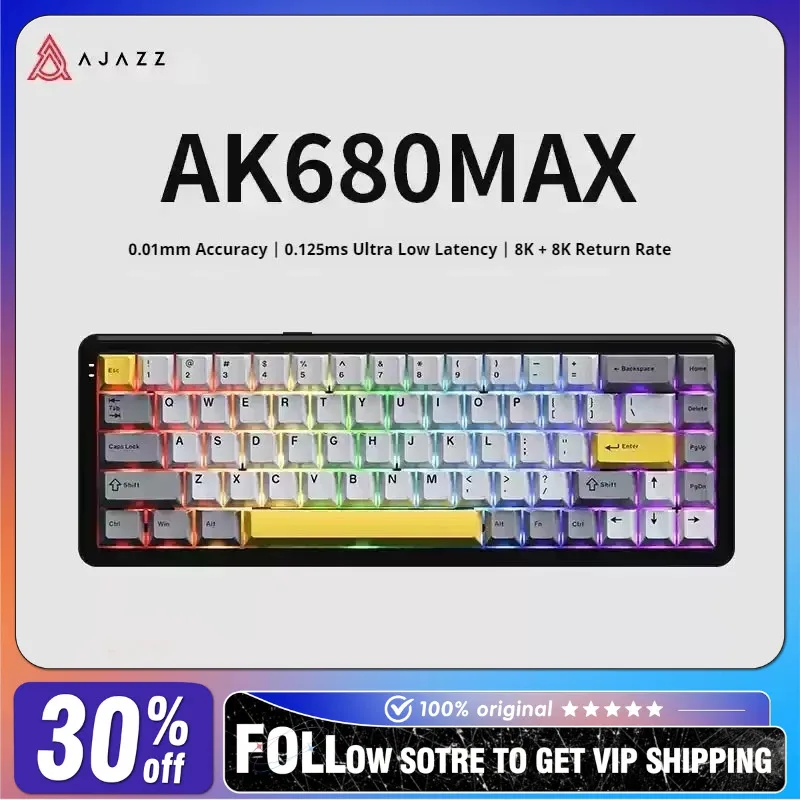 AJAZZ AK680MAX Механическая клавиатура с магнитной осью, проводная/трехрежимная RGB 8K RT0,01 мм, индивидуальная клавиатура для киберспорта со сверхнизкой задержкой
AJAZZ AK680MAX Механическая клавиатура с магнитной осью, проводная/трехрежимная RGB 8K RT0,01 мм, индивидуальная клавиатура для киберспорта со сверхнизкой задержкой