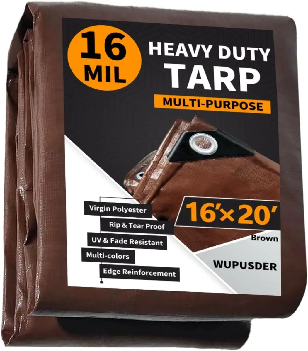 16x20ft Heavy Duty Waterproof Tarp, 16Mil UV Resistant, Brown Multipurpose Cover with Reinforced Edges
16x20ft Heavy Duty Waterproof Tarp, 16Mil UV Resistant, Brown Multipurpose Cover with Reinforced Edges