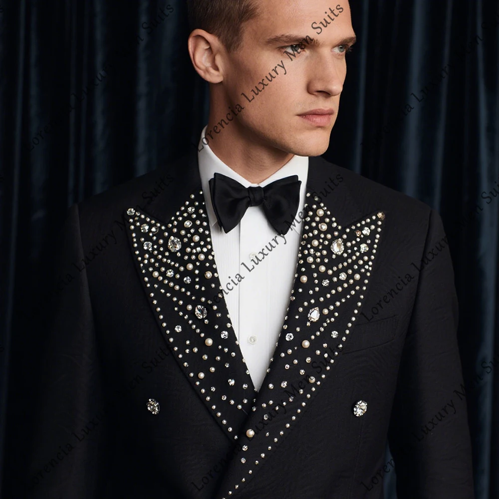 Elegant Diamond Suits for Men 2 Pieces Pearls Tuxedos Wedding Groom Outfits Customized Blazer Pants ternos masculino completo
Elegant Diamond Suits for Men 2 Pieces Pearls Tuxedos Wedding Groom Outfits Customized Blazer Pants ternos masculino completo