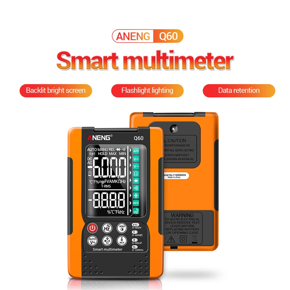 Q60 DC AC 600V Multimeter Voltage Capacitance Ohmmeter Hertz Test Meter LCD Backlight Screen Digital Voltmeter Electrician
Q60 DC AC 600V Multimeter Voltage Capacitance Ohmmeter Hertz Test Meter LCD Backlight Screen Digital Voltmeter Electrician