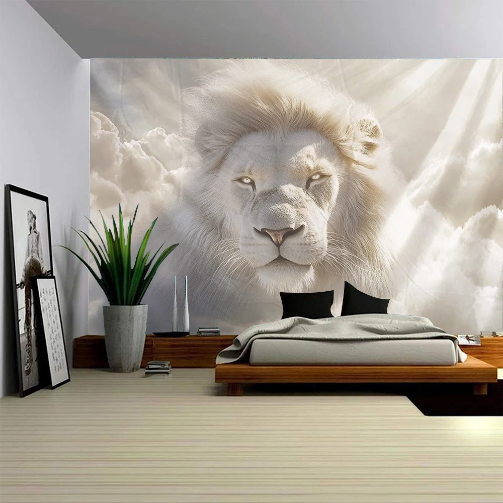 3D dreamy white lion majestic male lion overlooking the territory from the mountaintop home decoration tapestry
3D dreamy white lion majestic male lion overlooking the territory from the mountaintop home decoration tapestry