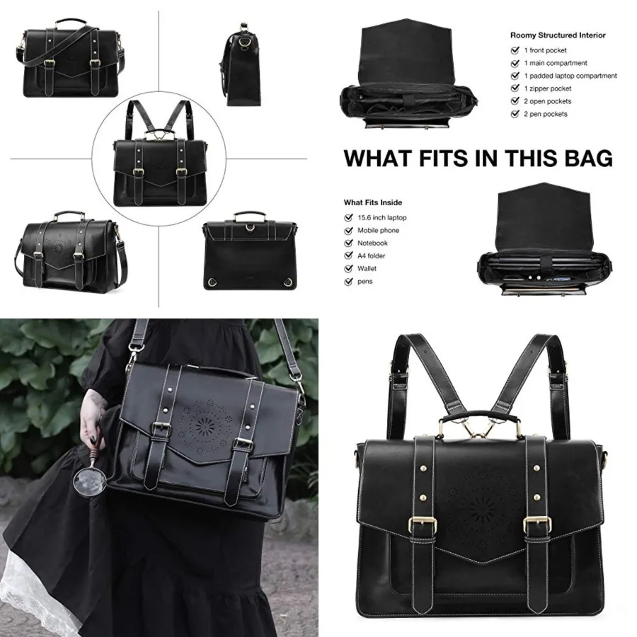 Backpack for Women Briefcase Messenger Laptop Bag Vegan Leather Satchel Work Bags Fits 15.6 inch Laptops, Black
Backpack for Women Briefcase Messenger Laptop Bag Vegan Leather Satchel Work Bags Fits 15.6 inch Laptops, Black