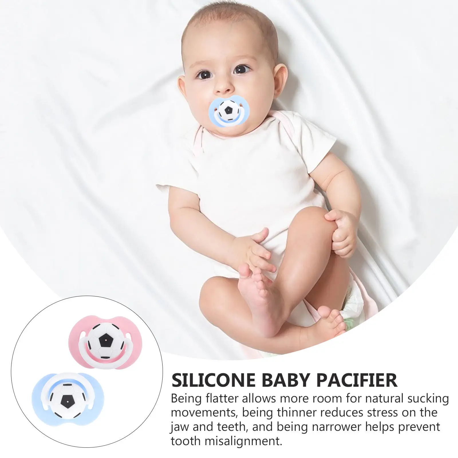 2Pcs Football Shaped Baby Pacifiers Premium Silicone Newborn Pacifier Ergonomic Thin Flat Design for Natural Sucking Movement
2Pcs Football Shaped Baby Pacifiers Premium Silicone Newborn Pacifier Ergonomic Thin Flat Design for Natural Sucking Movement