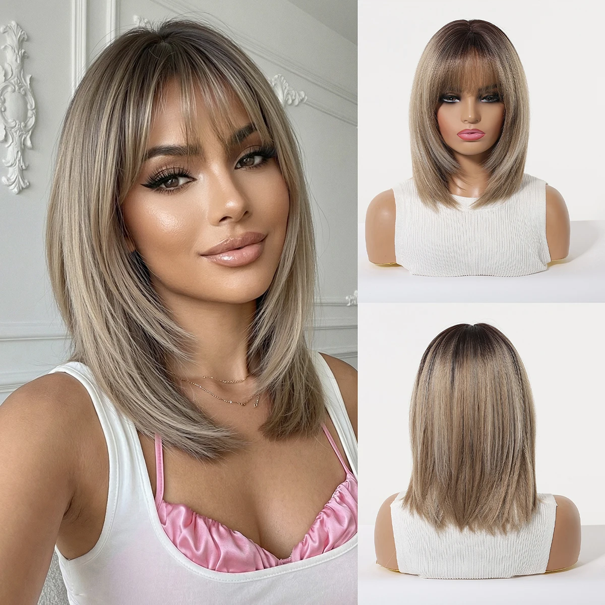 Long Straight Rooted Ash Blonde Wig with Bangs for Women Smoky Blonde Wig with Dark Roots Synthetic Hair Heat Resistant Fiber
Long Straight Rooted Ash Blonde Wig with Bangs for Women Smoky Blonde Wig with Dark Roots Synthetic Hair Heat Resistant Fiber